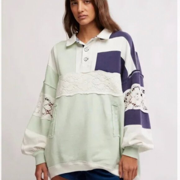 Free People We The Free American Dream Polo, Green & White | NWT, Size SMALL - Picture 1 of 7